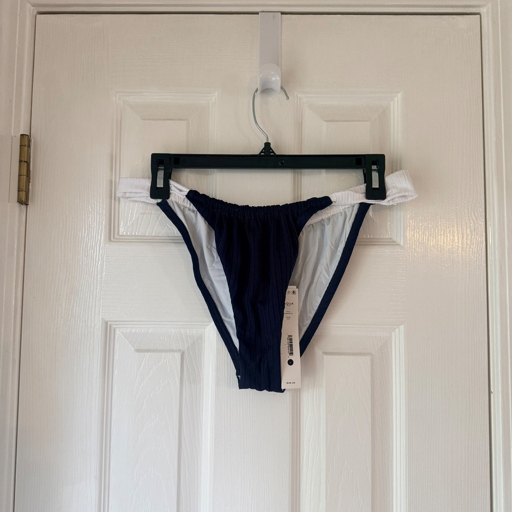 AQUA Swim Navy Ribbed Bikini Bottoms Size XS
